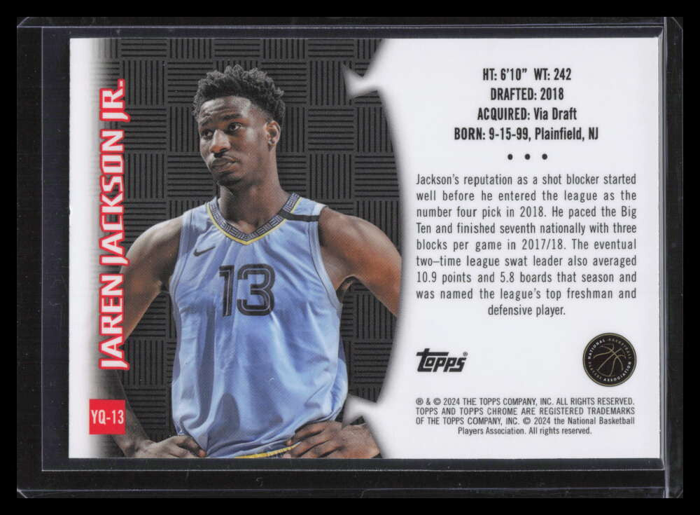 2023-24 Topps Chrome Youthquake Gold Refractor yq13 Jaren Jackson Jr. 48/50