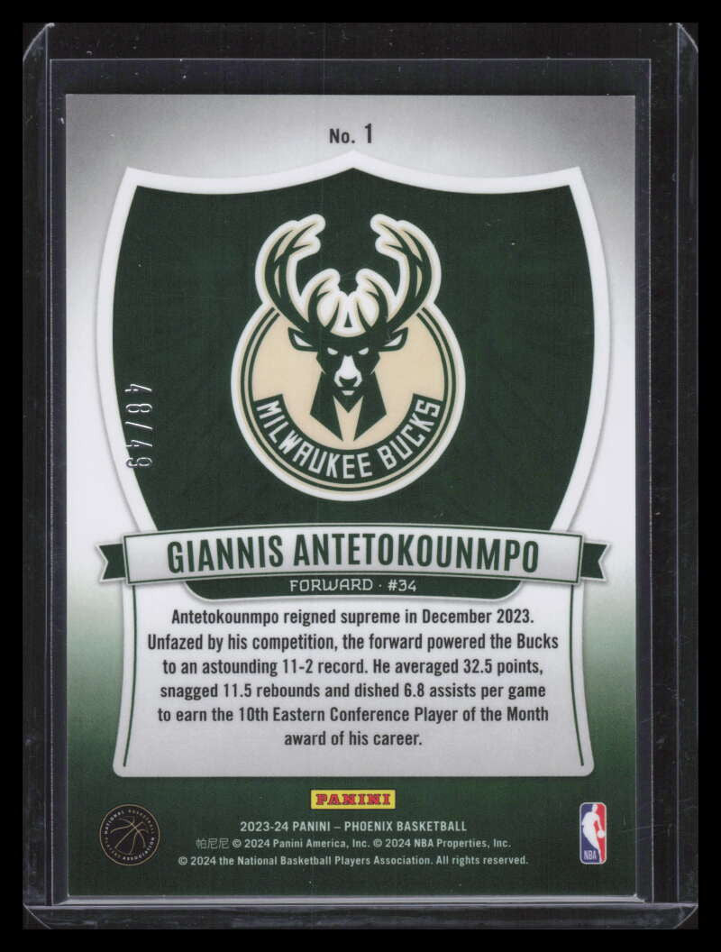2023-24 Panini Phoenix Crusade Orange 1 Giannis Antetokounmpo 48/49