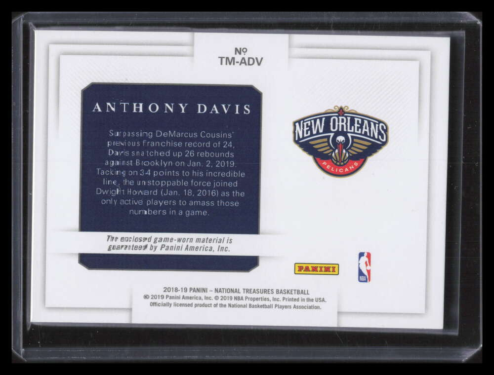2018-19 Panini National Treasures Timeline Super Prime Anthony Davis Patch 1/1