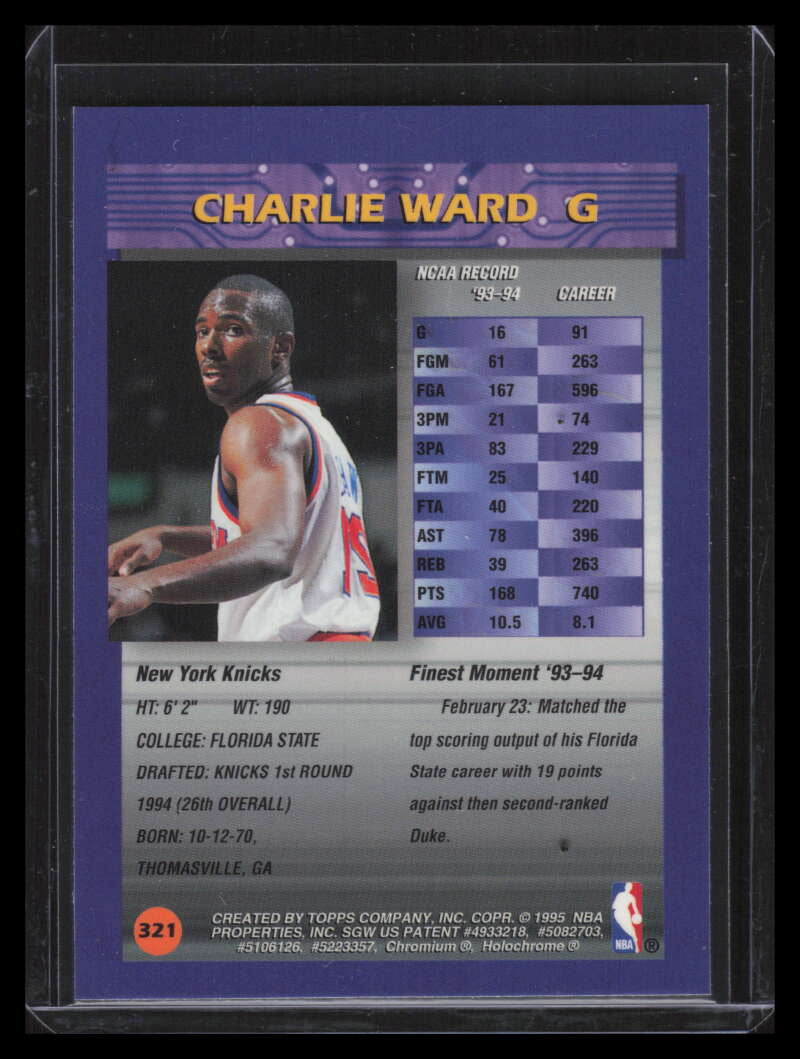 1994-95 Finest Refractor 321 Charlie Ward Rookie