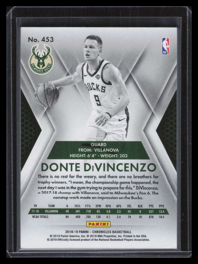 2018-19 Panini Chronicles Titanium Jersey Number 453 Donte DiVincenzo Rookie 5/9