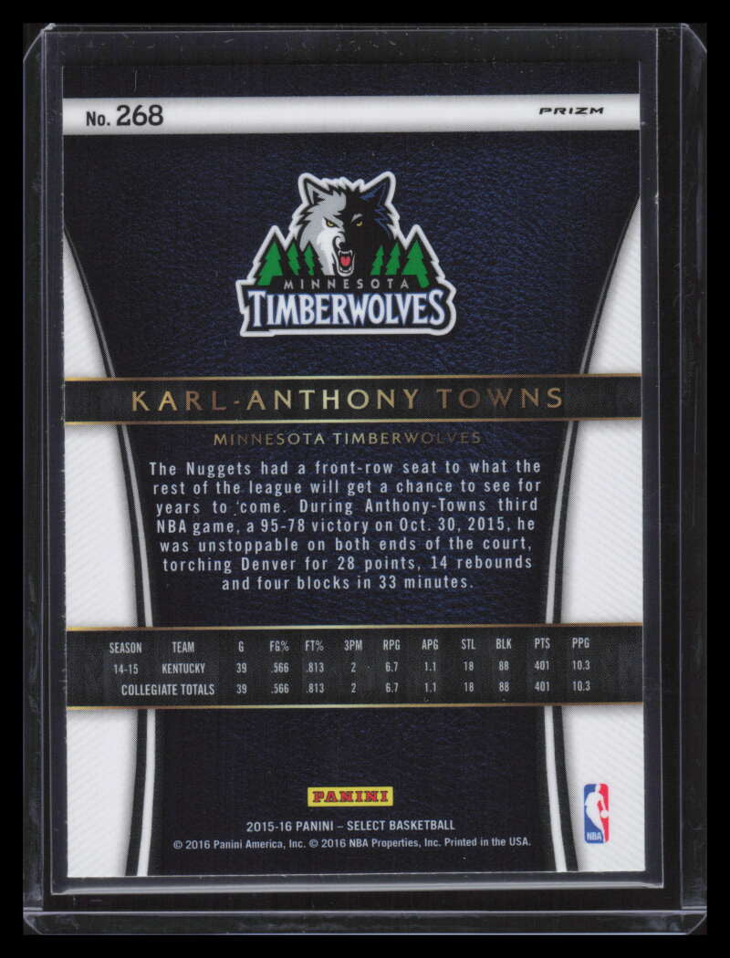 2015-16 Select Prizms Silver Refractor 268 Karl-Anthony Towns Rookie Courtside
