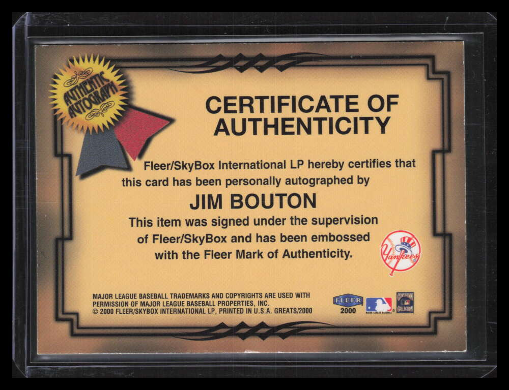 2000 Greats of the Game Autographs 10 Jim Bouton Auto ID: 155188