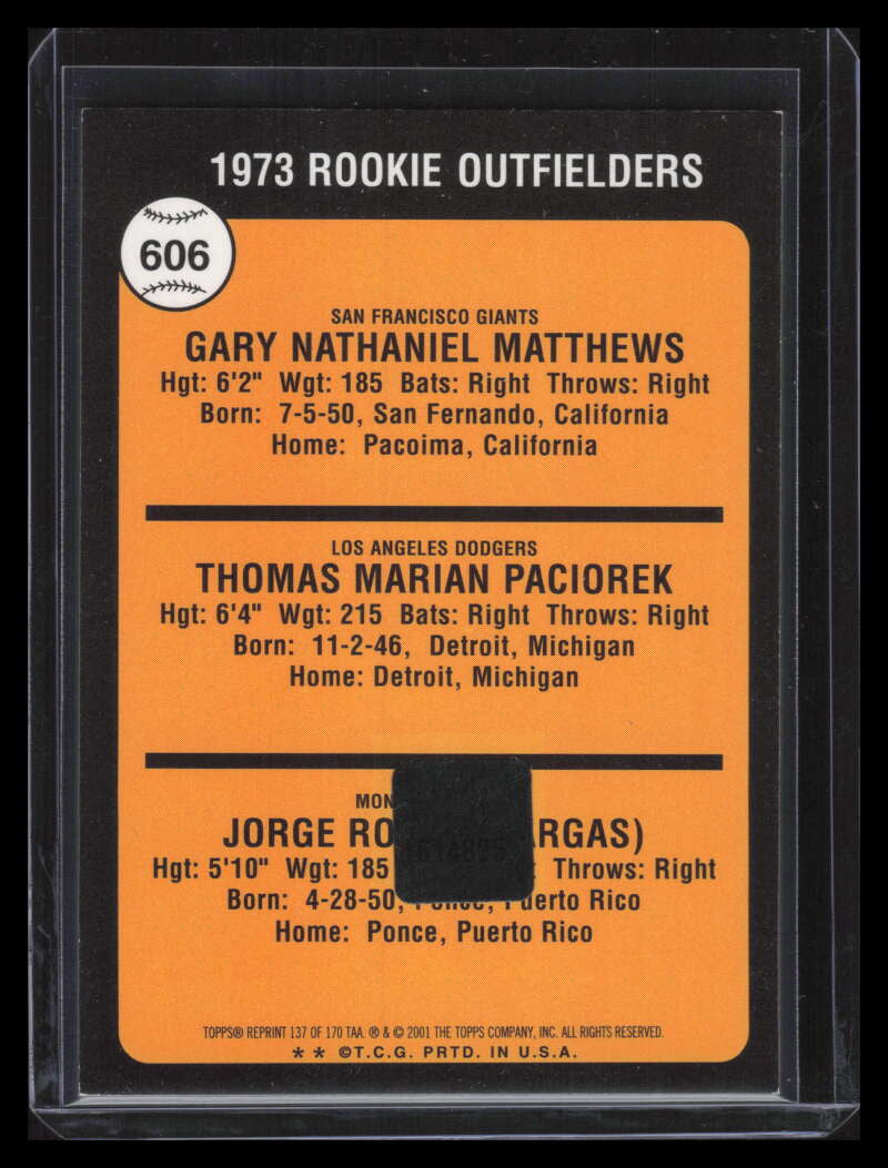 2001 Topps Archives Autographs taa137 Gary Matthews Auto