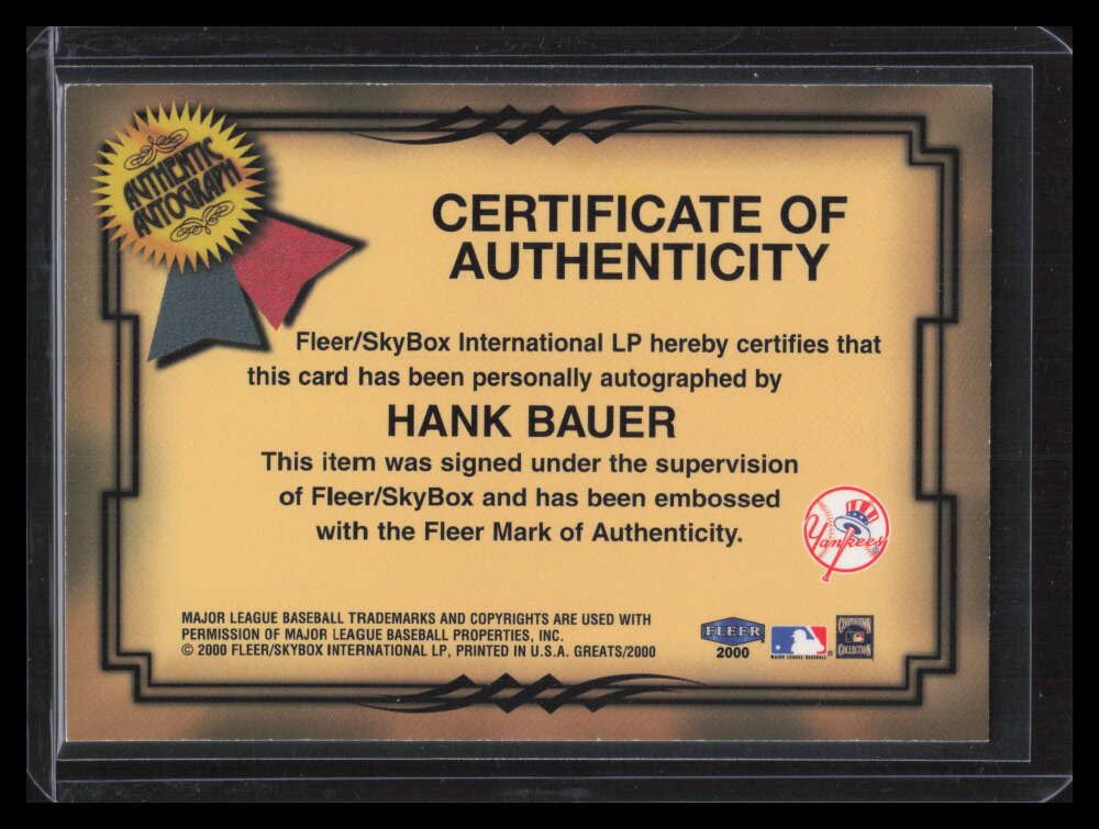 2000 Greats of the Game Autographs 2 Hank Bauer Auto