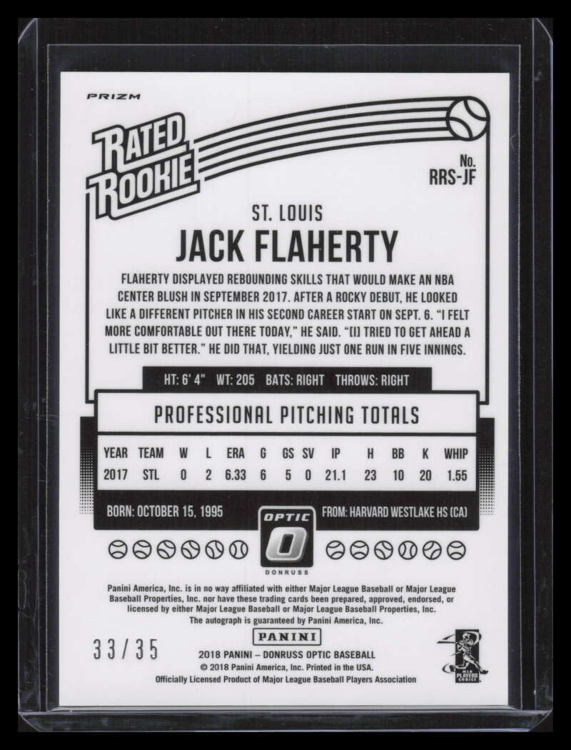 2018 Donruss Optic Signatures Carolina Blue Jack Flaherty Rookie Auto 33/35