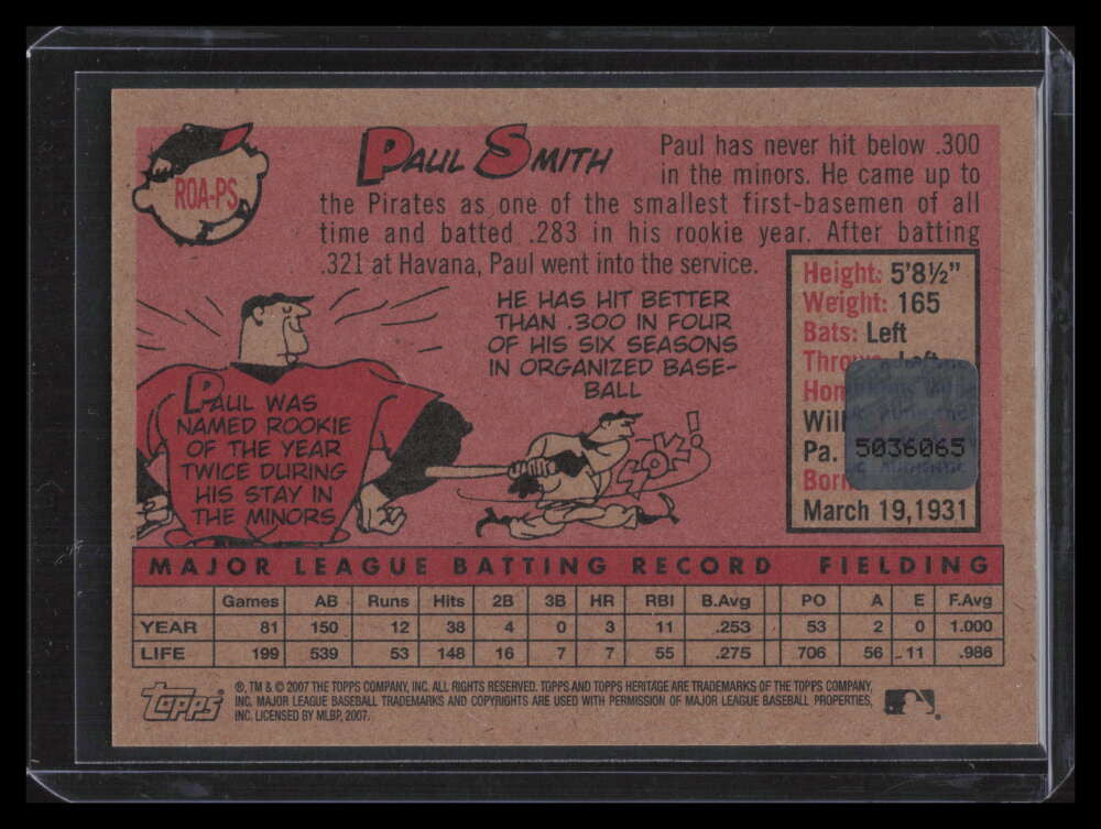 2007 Topps Heritage Real One Autographs PS Paul Smith Auto /200