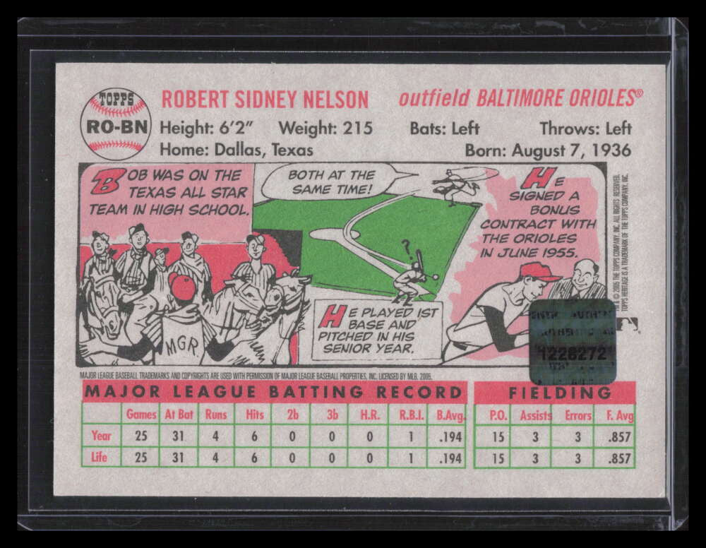 DELETE 155218 2005 Topps Heritage Real One Autographs BN Bob Nelson Auto /200