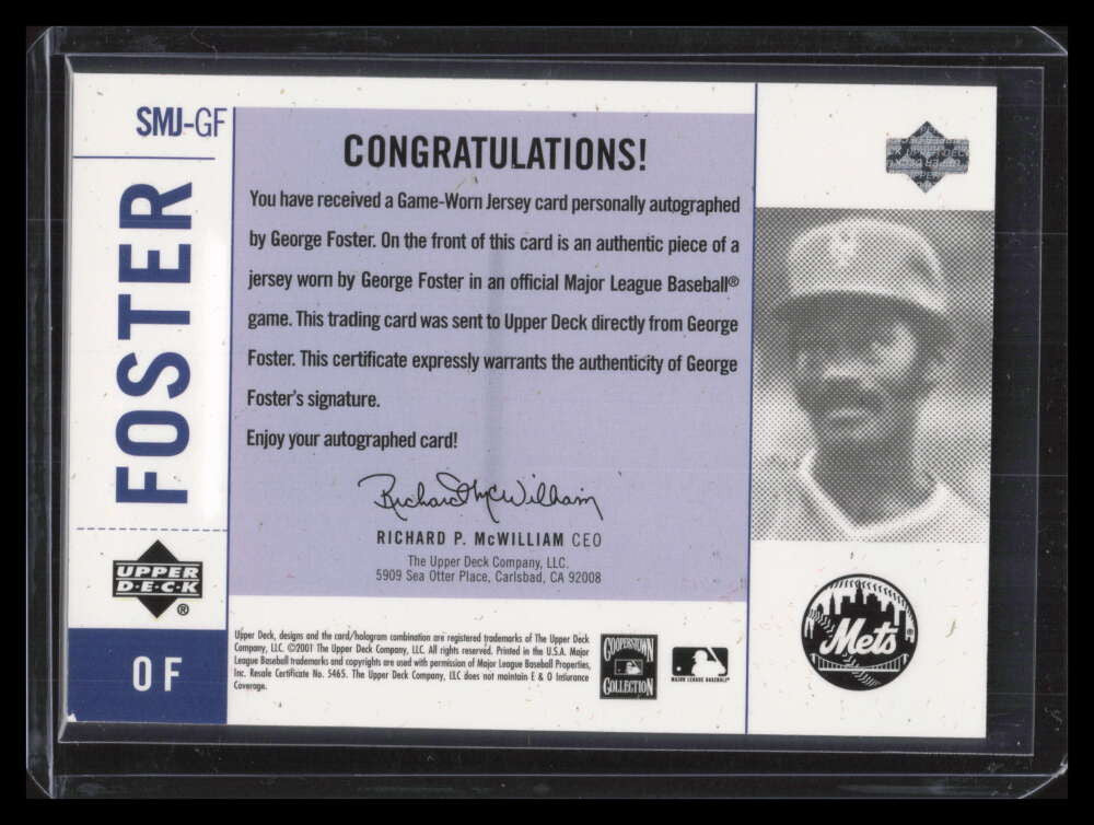 2001 Upper Deck Legends NY Game Jersey Autograph George Foster Jersey Auto /196