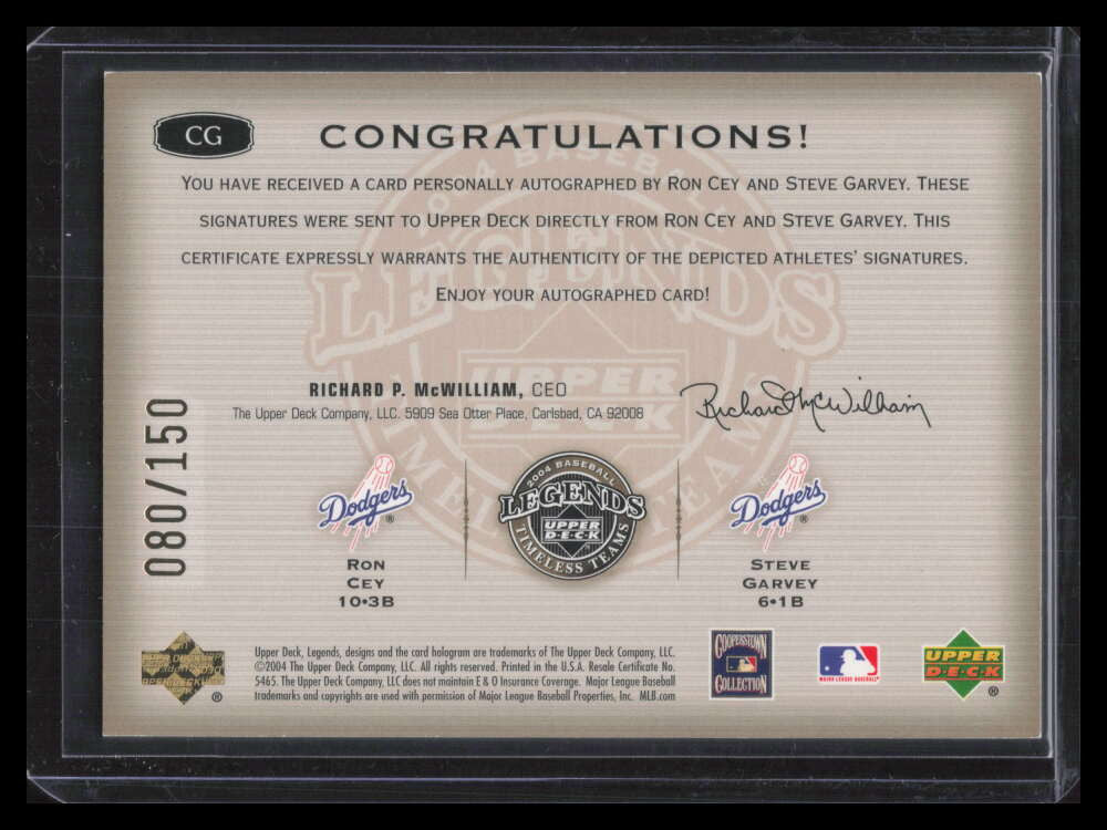 2004 UD Legends Timeless Teams Legendary Signaturs Cey Garvey Dual Auto 80/150