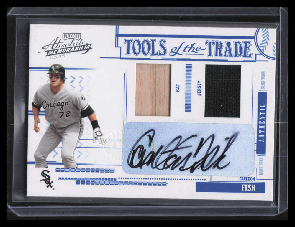 2005 Absolute Tools of the Trade Autograph Carlton Fisk Dual Bat Jersey Auto /15