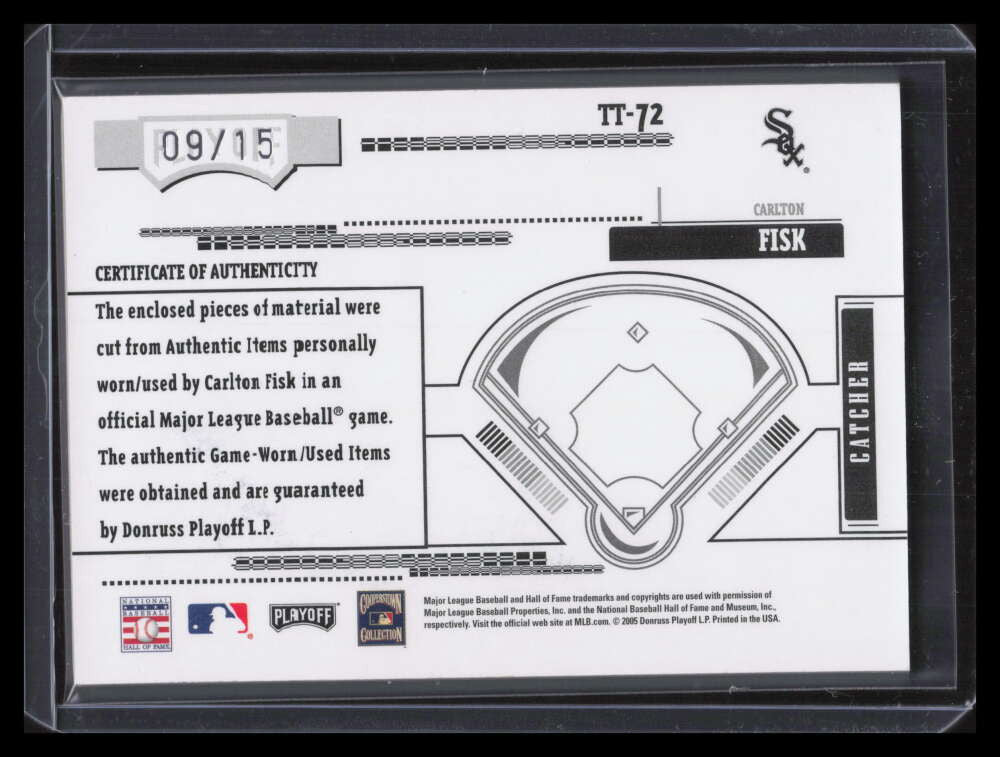 2005 Absolute Tools of the Trade Autograph Carlton Fisk Dual Bat Jersey Auto /15