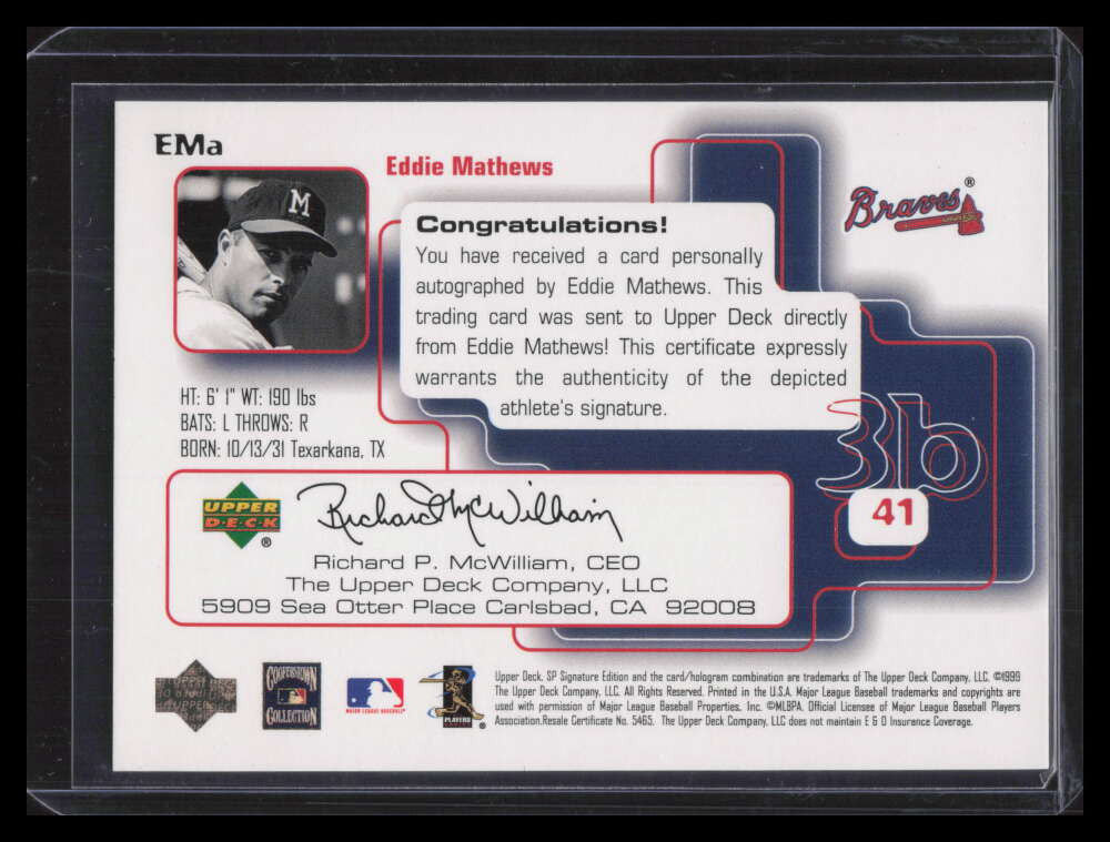 1999 SP Signature Autographs EMA Eddie Matthews Auto