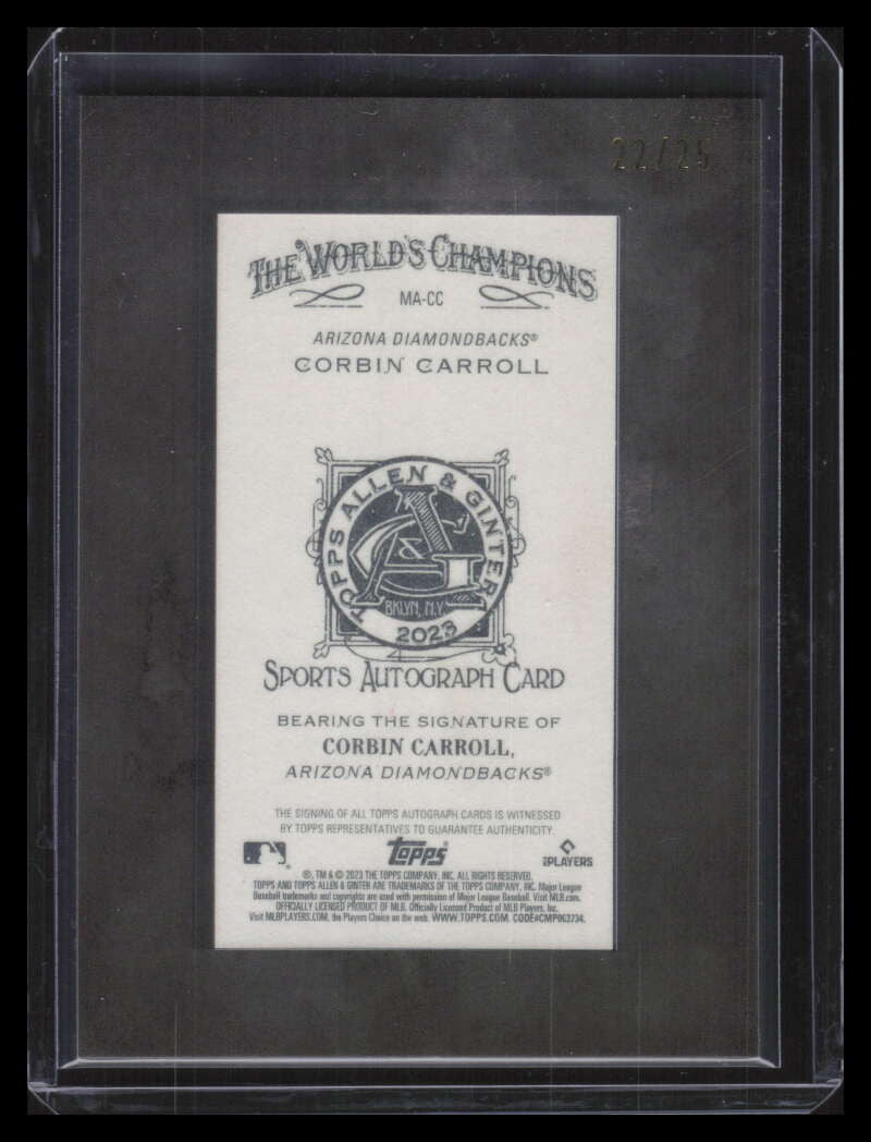 2023 Topps Allen Ginter Framed Mini Autographs Black Corbin Carroll RC Auto /25
