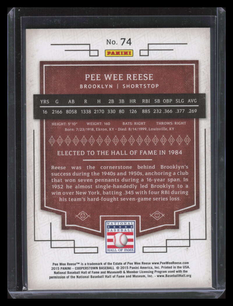 2015 Panini Cooperstown Blue 74 Pee Wee Reese 25/25