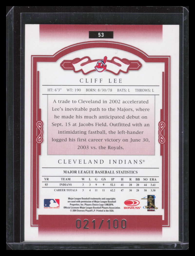 2004 Donruss Classics Timeless Tributes Red 53 Cliff Lee 21/100