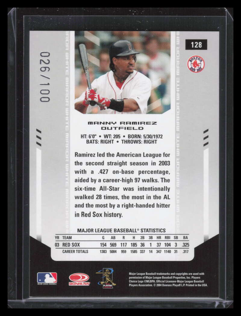 SOLD 155365 2004 Leaf Certified Materials Mirror White 128 Manny Ramirez 26/100