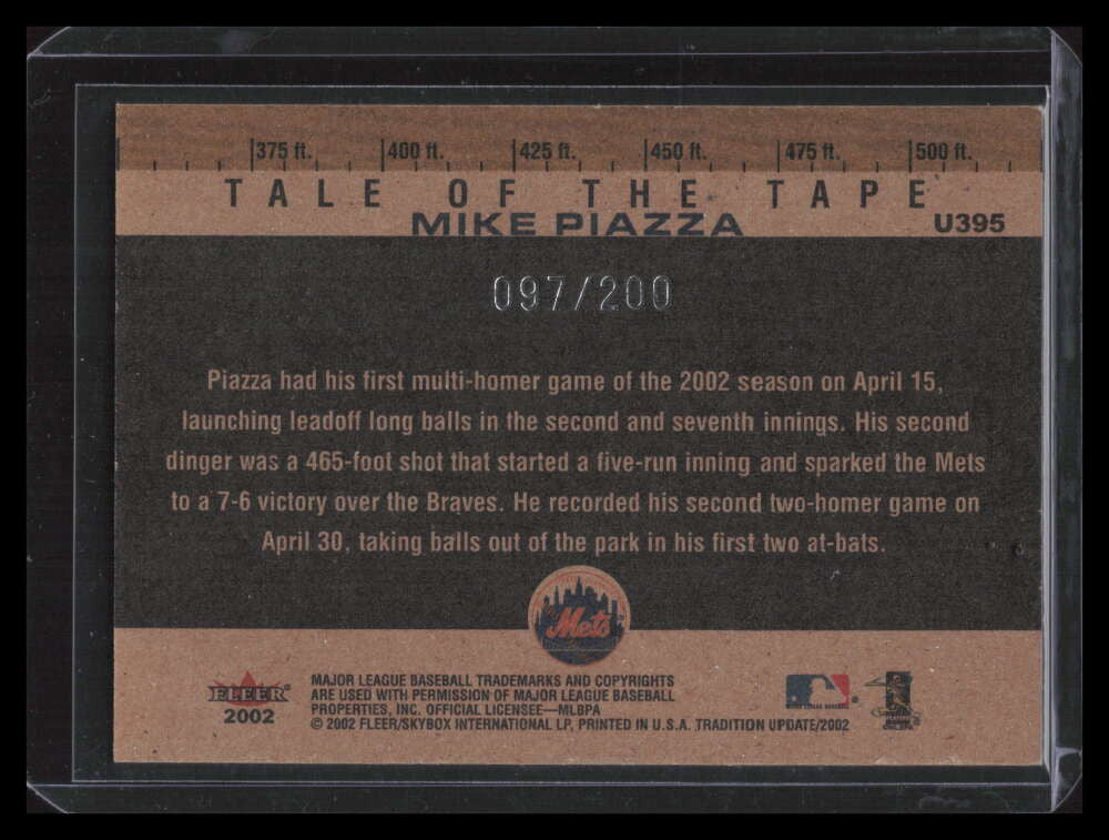 2002 Fleer Tradition Update Glossy u395 Mike Piazza TT 97/200 Tale of the tape
