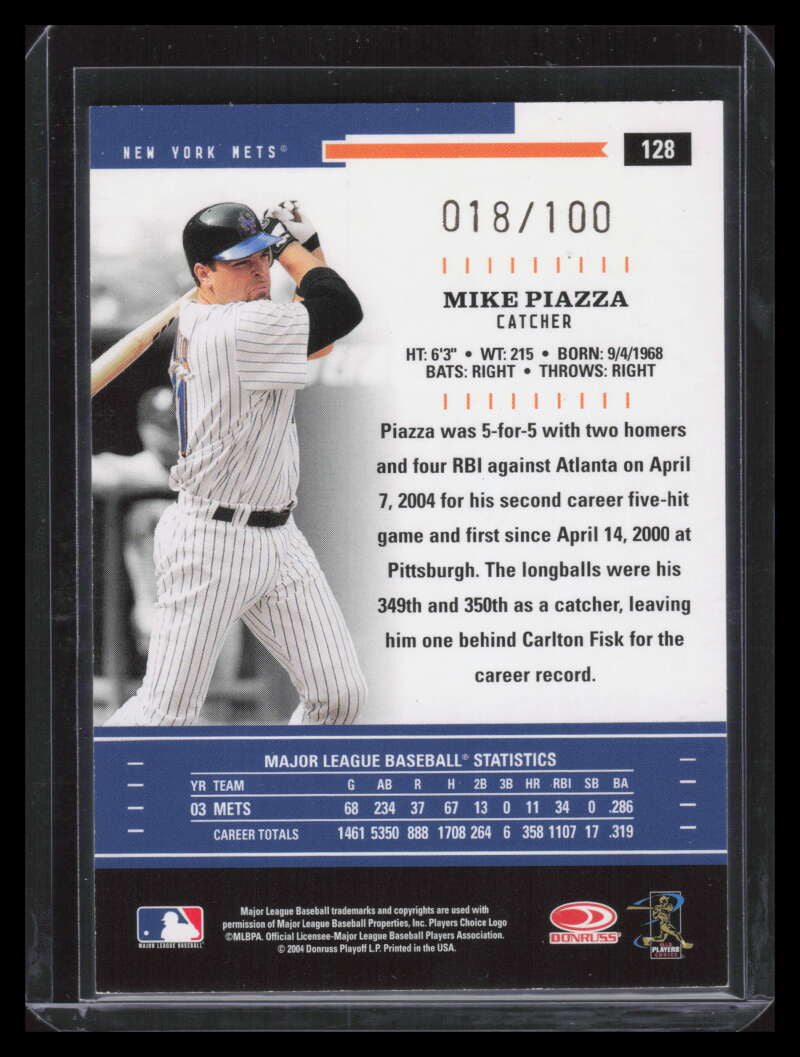 2004 Throwback Threads Gold Proof 128 Mike Piazza 18/100