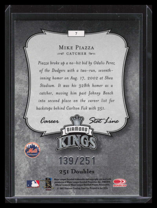 2003 Donruss Stat Line Career 7 Mike Piazza DK 139/251 Diamond Kings
