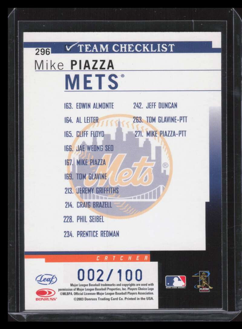2004 Leaf Press Proofs Blue 296 Mike Piazza TC 2/100 Team Checklist