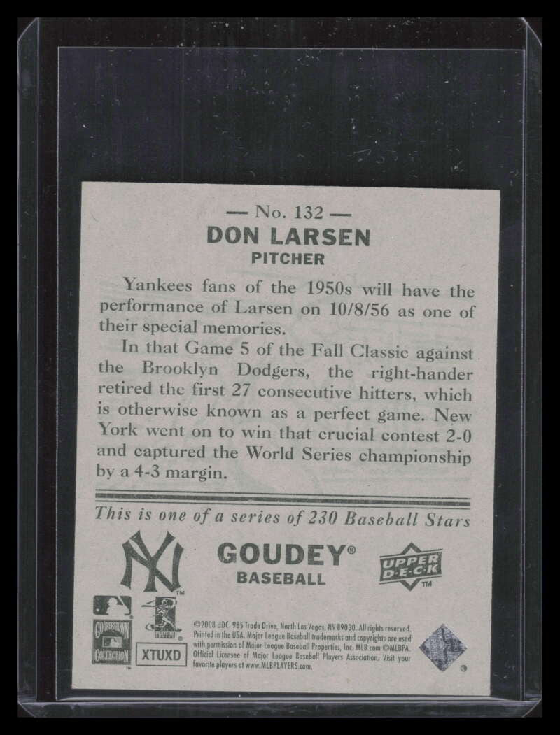 2008 Upper Deck Goudey Mini Green Backs 132 Don Larsen 88/88