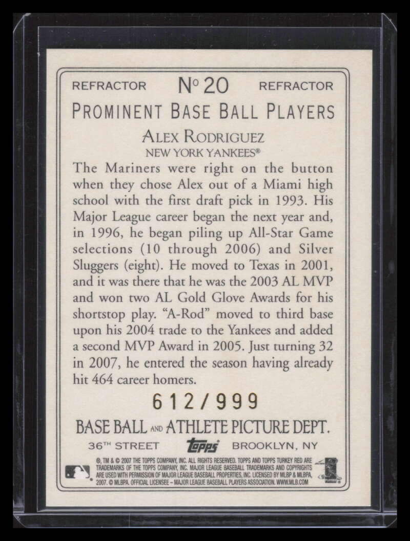 2007 Topps Turkey Red Chrome Refractor 20 Alex Rodriguez 612/999