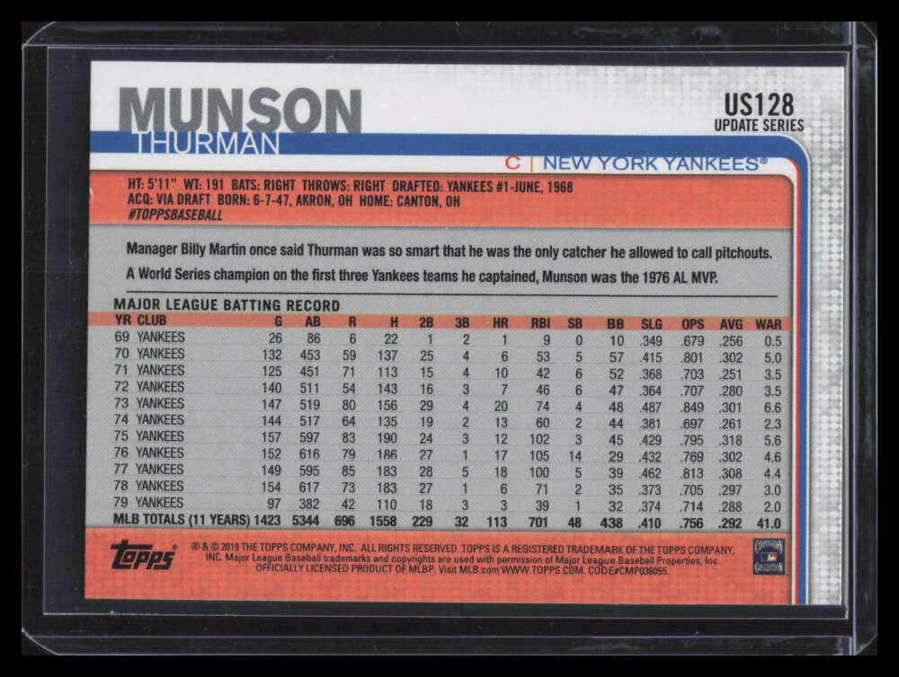 2019 Topps Update Photo Variations us128 Thurman Munson SP