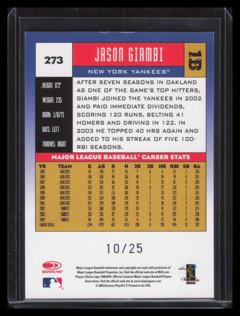 2005 Donruss 25th Anniversary 273 Jason Giambi 10/25