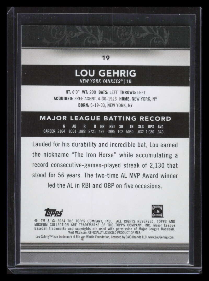 2024 Topps Museum Collection Amethyst 19 Lou Gehrig 51/99
