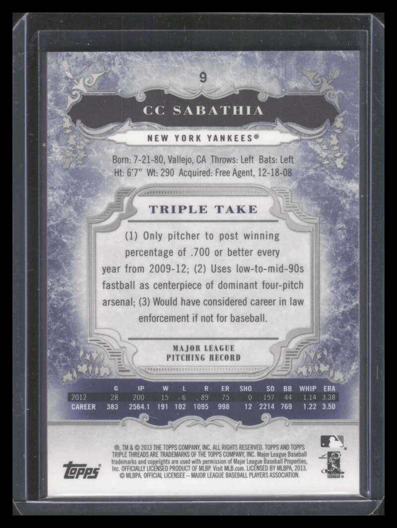 2013 Topps Triple Threads Onyx 9 CC Sabathia 48/50
