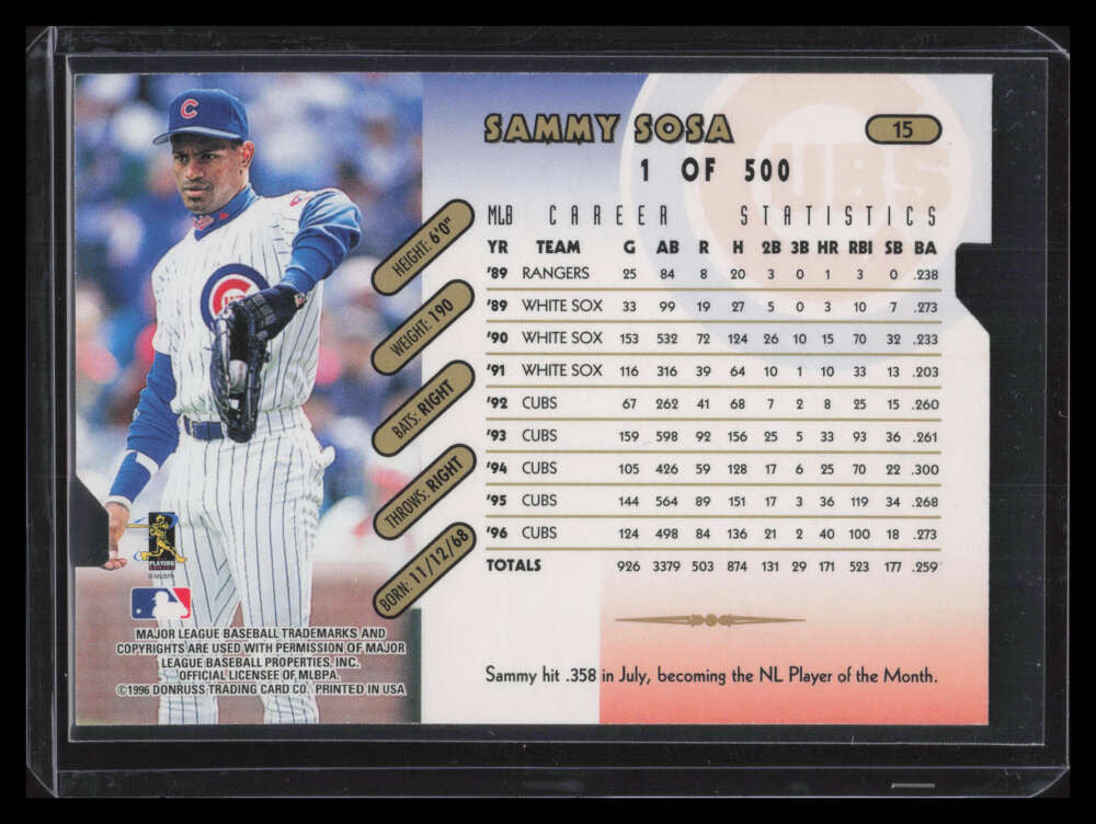 1997 Donruss Gold Press Proofs 15 Sammy Sosa /500
