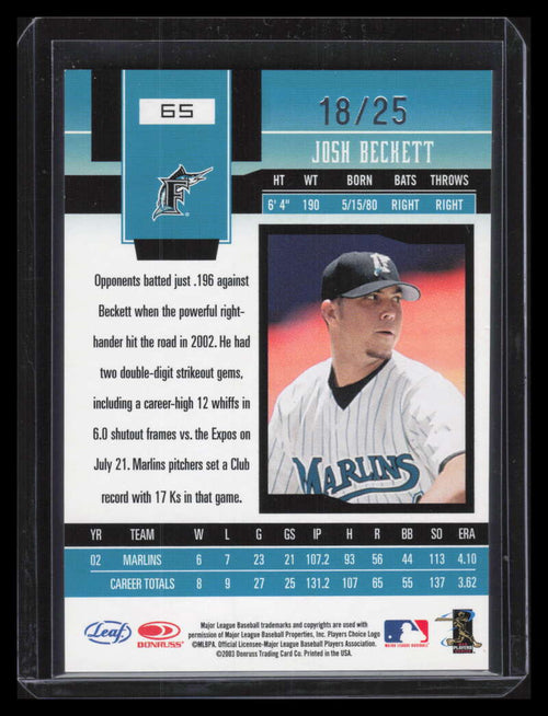 2003 Leaf Certified Materials Mirror Gold 65 Josh Beckett 18/25