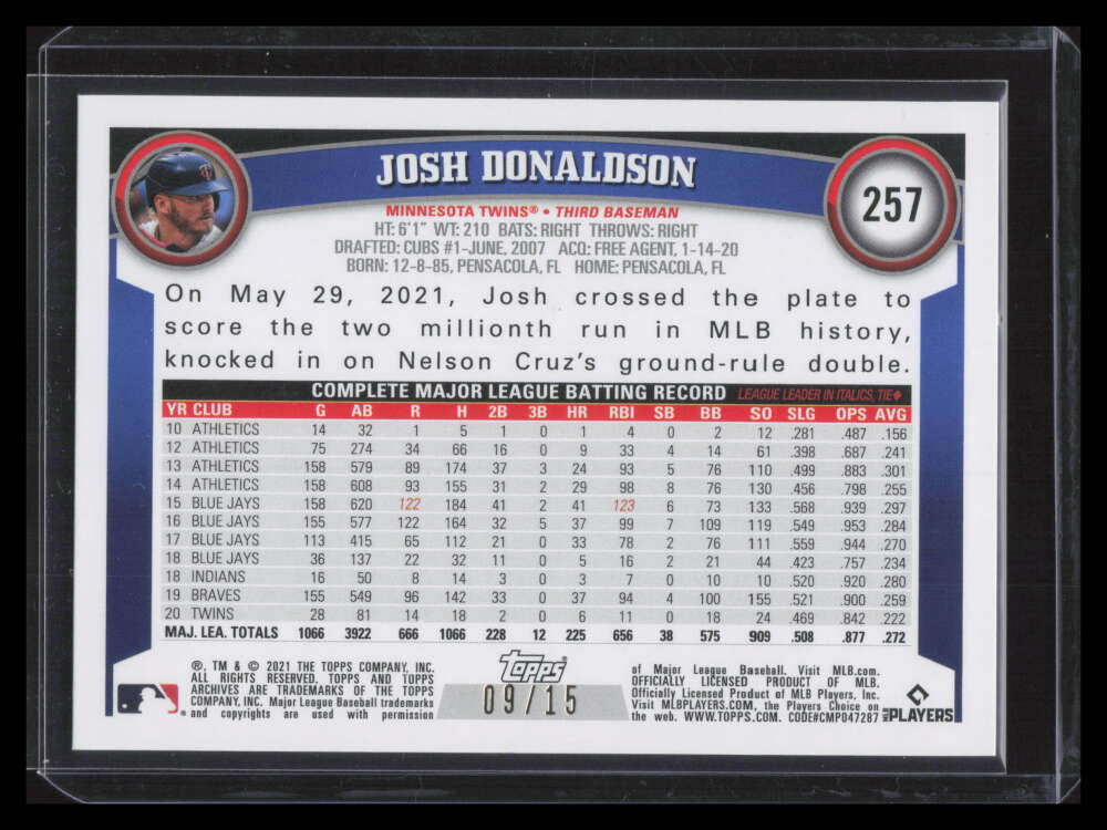 2021 Topps Archives Orange Hot Foil 257 Josh Donaldson 9/15