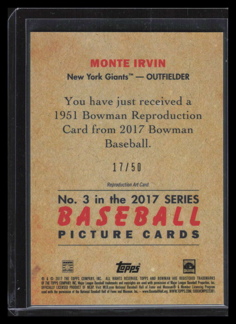 2017 Bowman Chrome '51 Bowman Gold Refractor 3 Monte Irvin 17/50