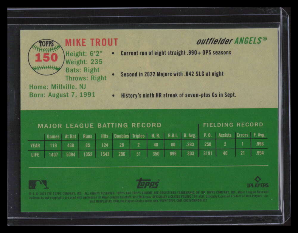 2023 Topps Chrome Platinum Anniversary Topps Refractor 150 Mike Trout 304/499