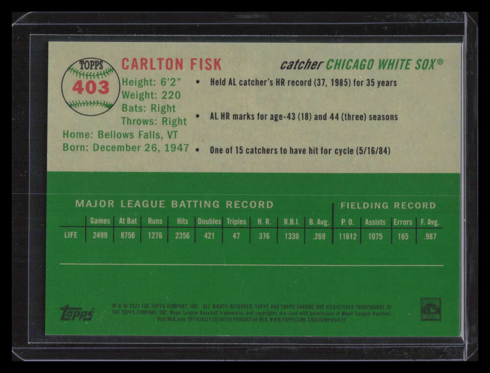 SOLD 155559 2023 Topps Chrome Platinum Anniversary Gold Wave Refractor Carlton Fisk 34/50