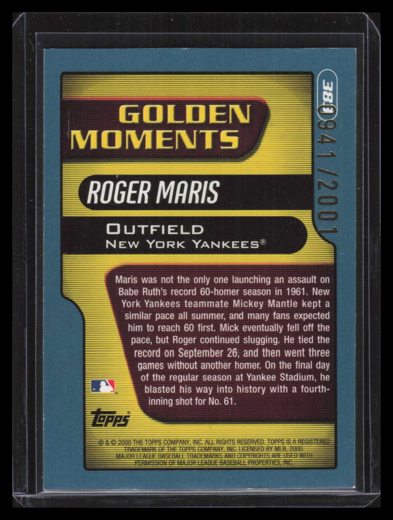 2001 Topps Gold 383 Roger Maris GM 941/2001 Golden Moments