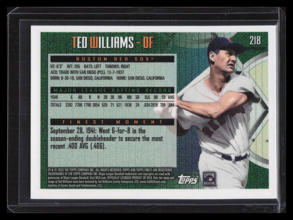 2022 Finest Flashbacks Refractor 218 Ted Williams SP