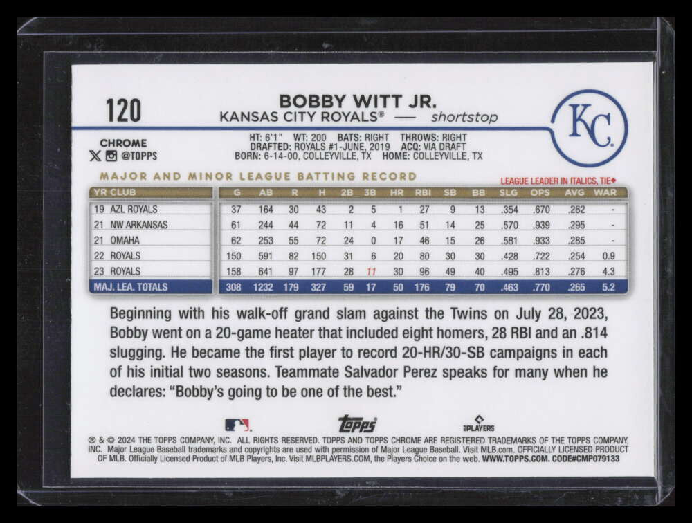 2024 Topps Chrome Logofractor Refractor 120 Bobby Witt Jr.