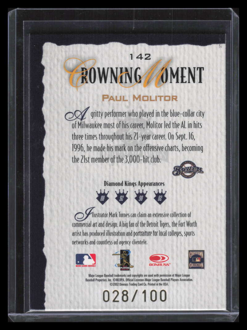2002 Diamond Kings Gold Foil 142 Paul Molitor 28/100