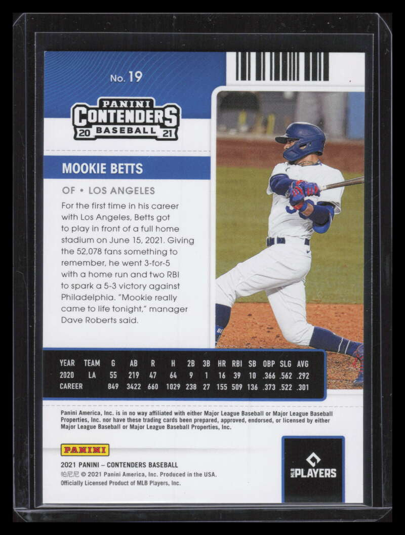 2021 Panini Contenders Diamond Ticket 19 Mookie Betts 7/15
