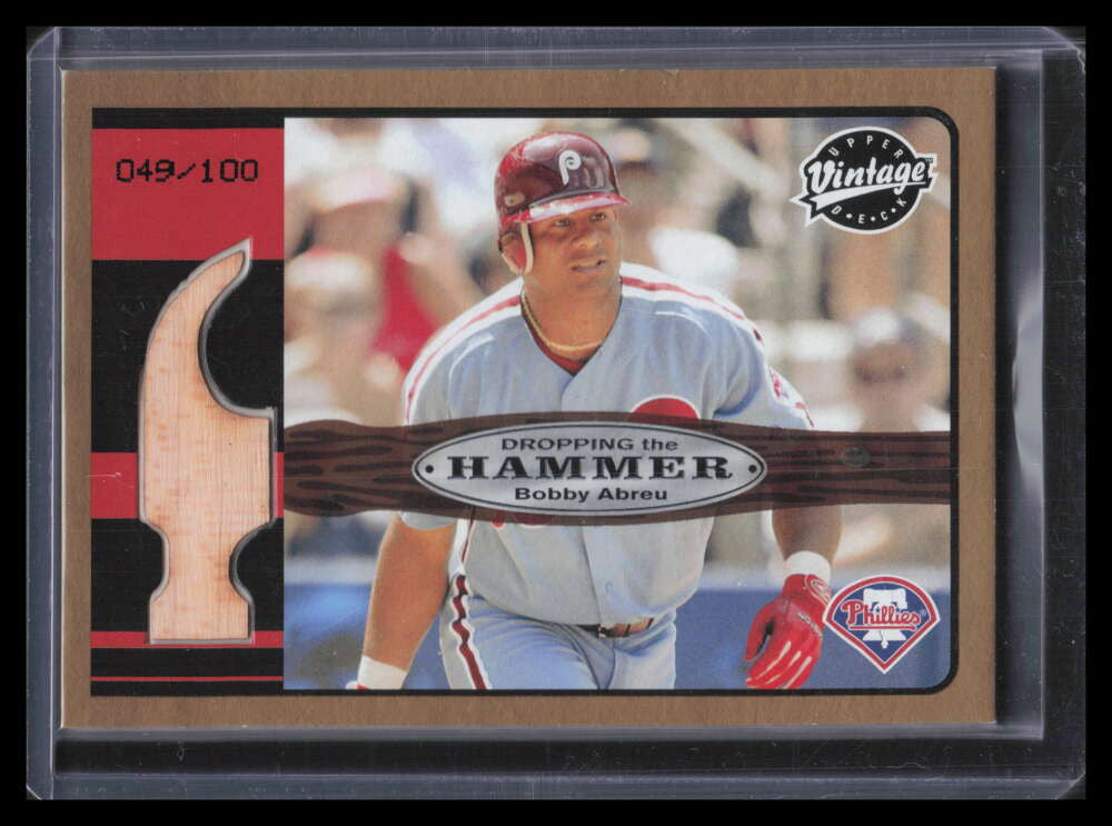 2003 Upper Deck Vintage Dropping the Hammer Gold BA Bobby Abreu Bat 49/100