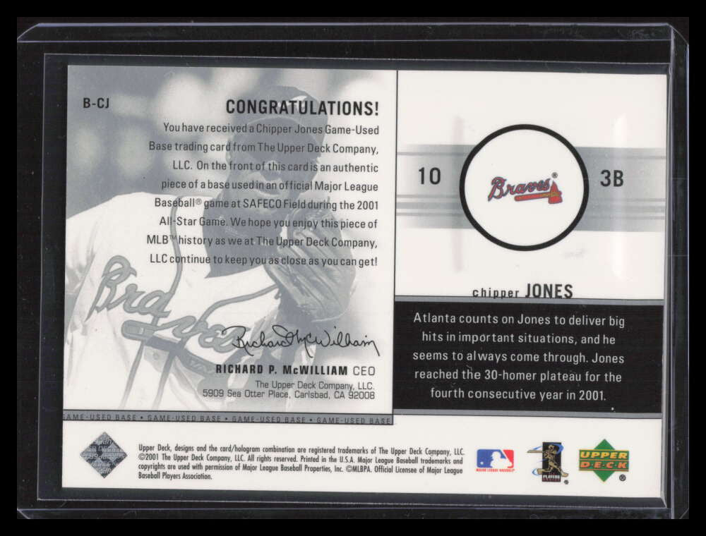 SOLD 155676 2002 Upper Deck Game Base BCJ Chipper Jones Base