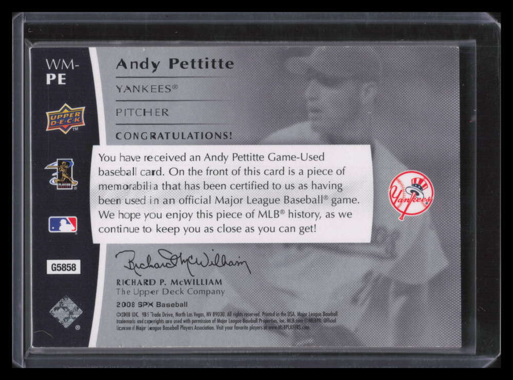 2008 SPx Winning Materials Limited Patch SPx PE Andy Pettitte Patch 40/99