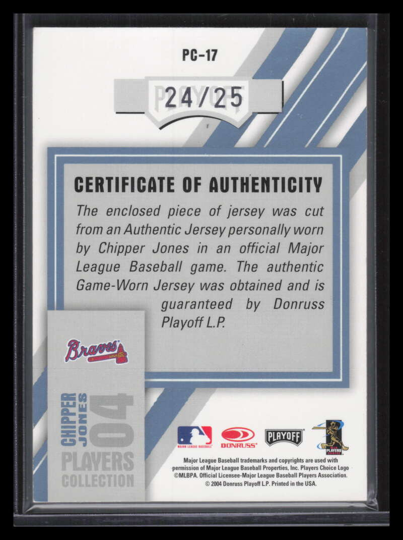 2004 Leaf Players Collection Jersey Platinum 17 Chipper Jones Jersey 24/25