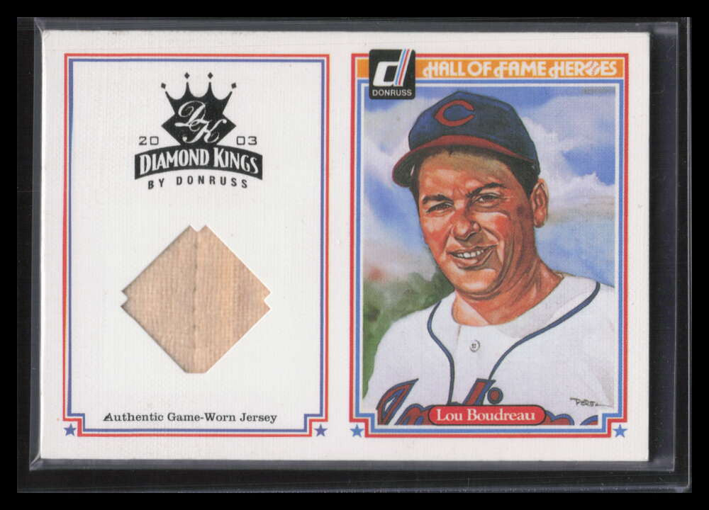 2003 Diamond Kings HOF Heroes Reprints Materials 3 Lou Boudreau Jersey 1/50