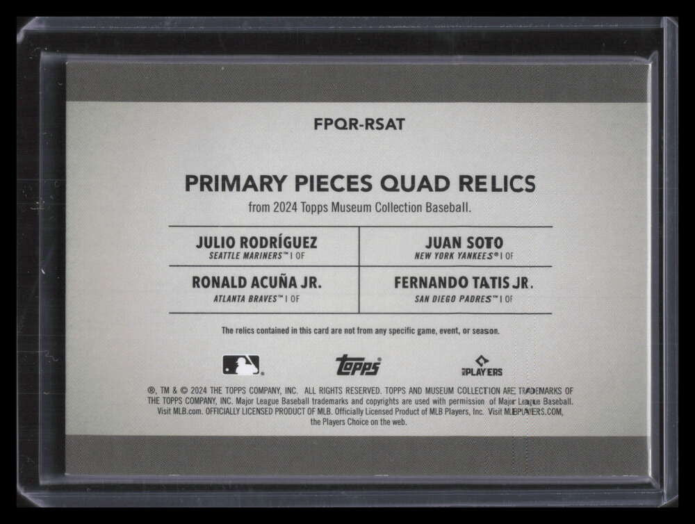 2024 Topps Museum Primary Pieces Rodriguez Tatis Soto Acuna Quad Bat Jersey 6/25