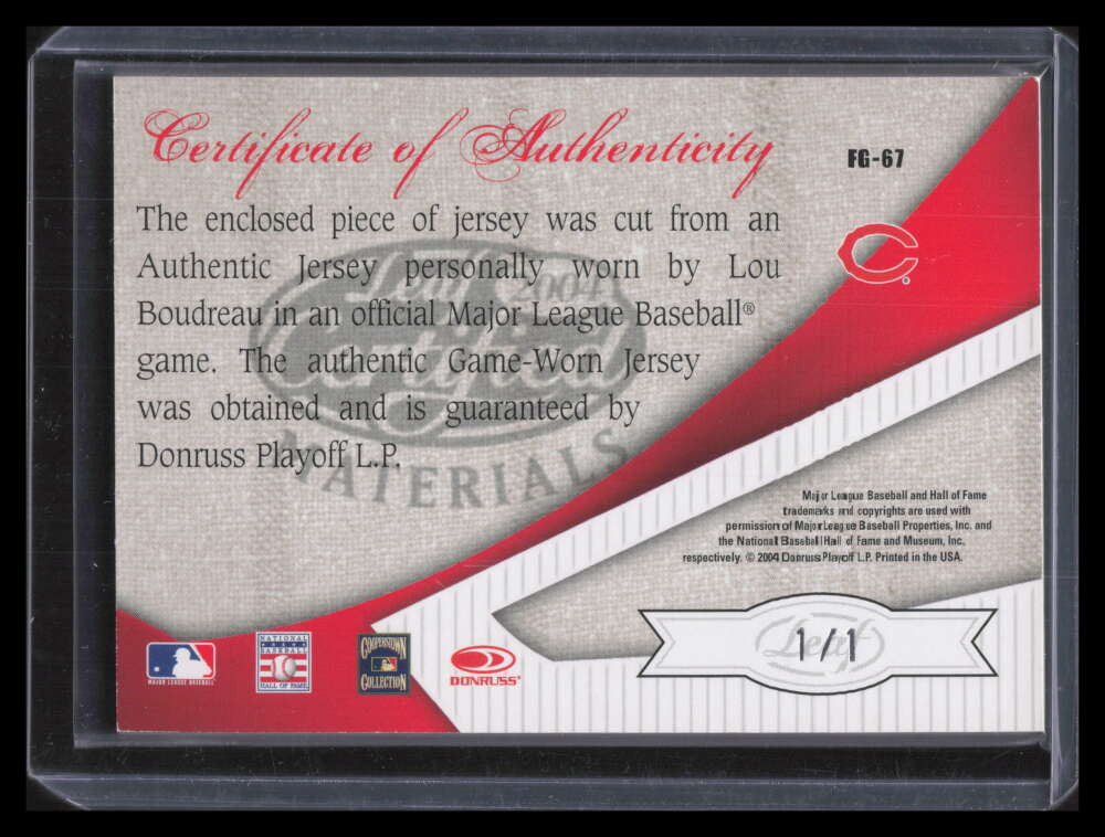 2004 Leaf Certified Materials Fabric of the Game Prime 67 Lou Boudreau Patch 1/1