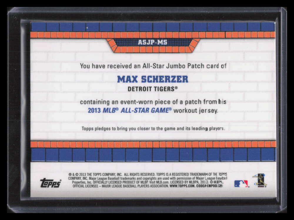 2013 Topps Update All Star Patches MS Max Scherzer Jumbo All-Star Game Patch 6/6